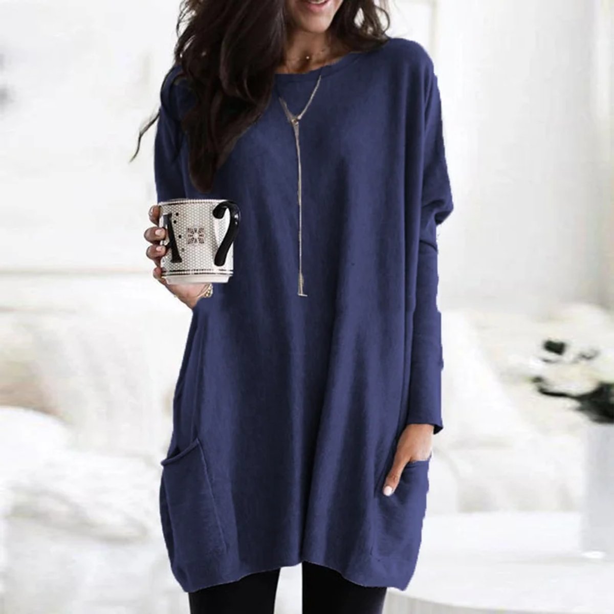 Women's Oversized Long Sleeve Tunic with Pockets 13