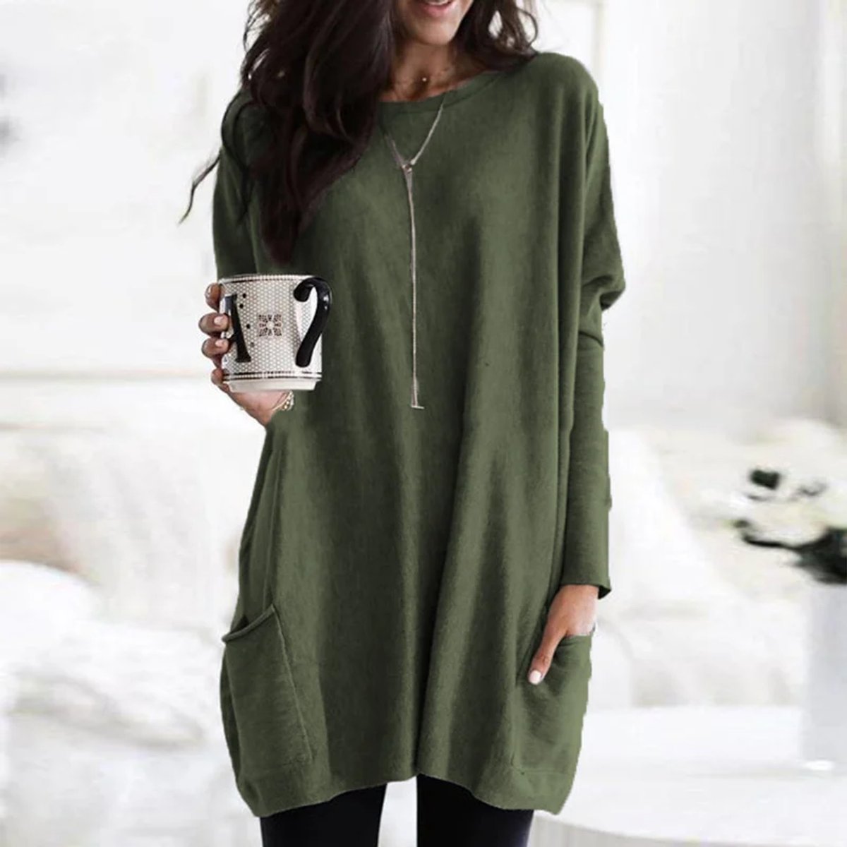Women's Oversized Long Sleeve Tunic with Pockets 14