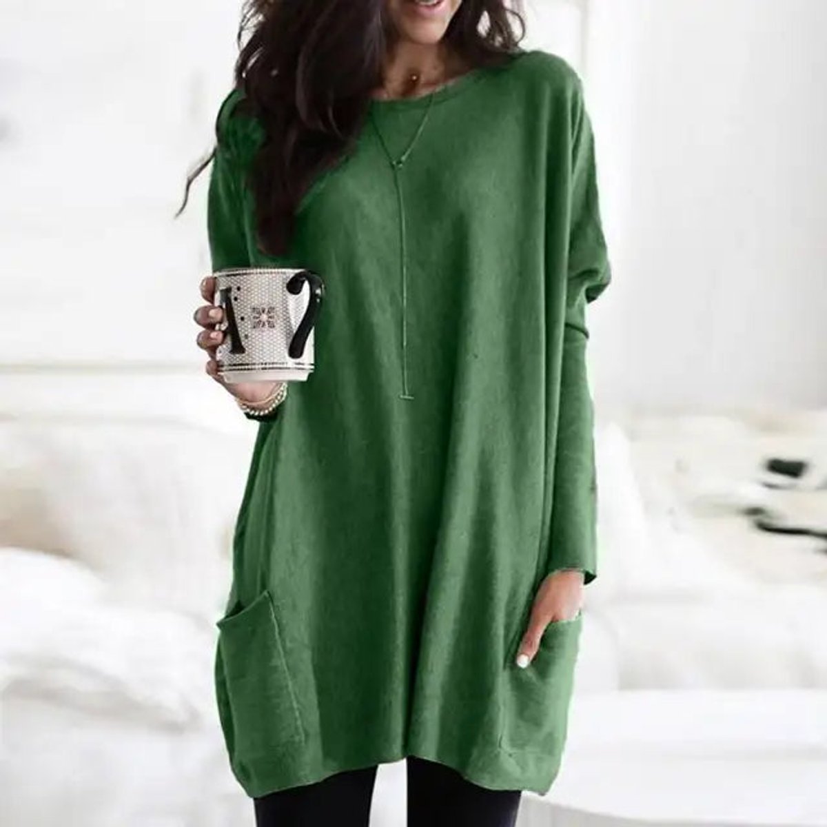 Women's Oversized Long Sleeve Tunic with Pockets 2