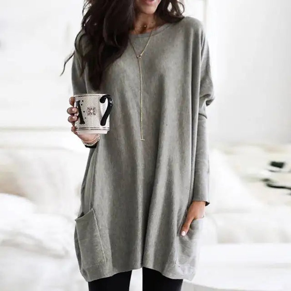 Women's Oversized Long Sleeve Tunic with Pockets 3