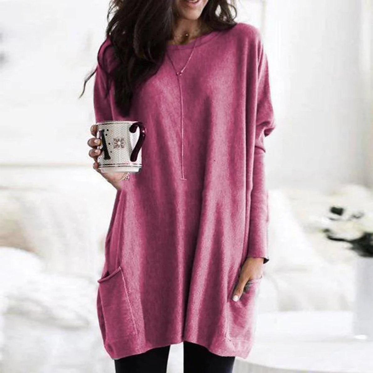 Women's Oversized Long Sleeve Tunic with Pockets 7
