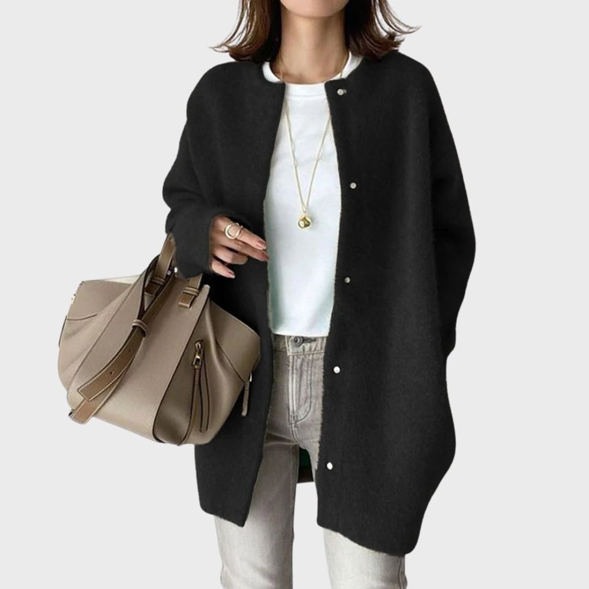 Women's Oversized Snap-Button Knit Cardigan Longline 2