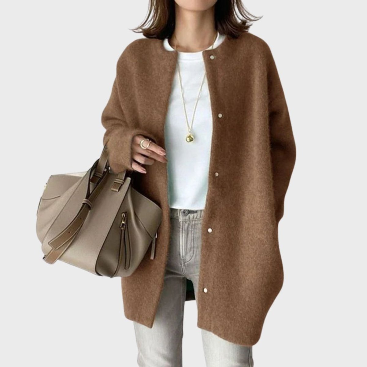 Women's Oversized Snap-Button Knit Cardigan Longline 4