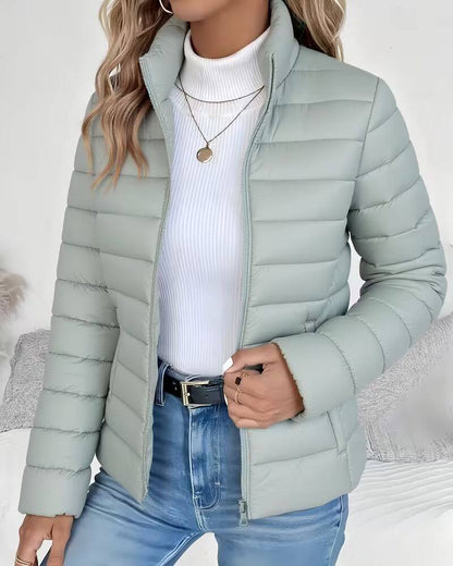 Women's Cropped Quilted Puffer Jacket — Stand Collar Fit 1