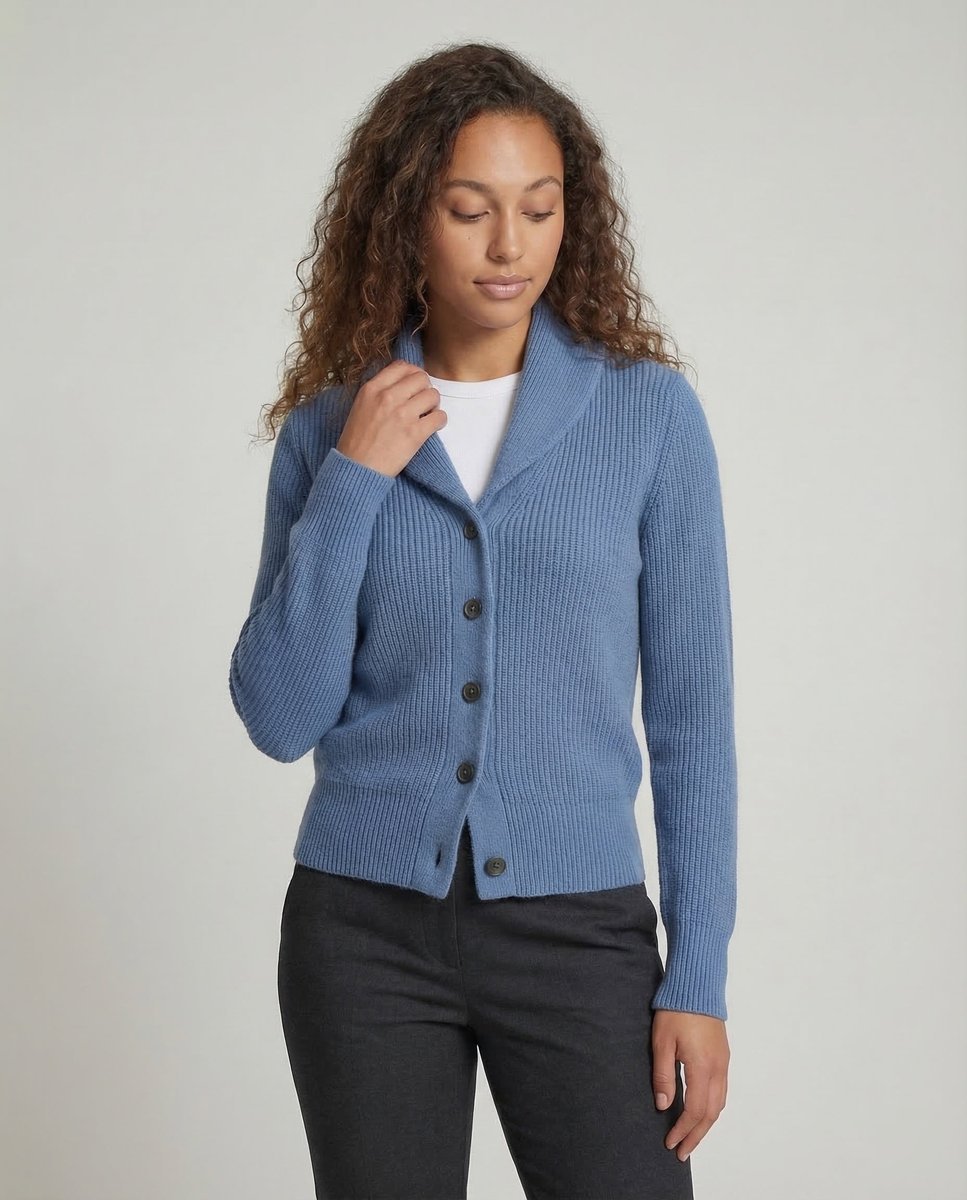 Women's Ribbed Knit Lapel Collar Cardigan — Button-Front 2