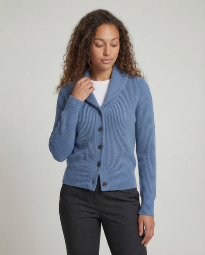 Women's Ribbed Knit Lapel Collar Cardigan — Button-Front 2
