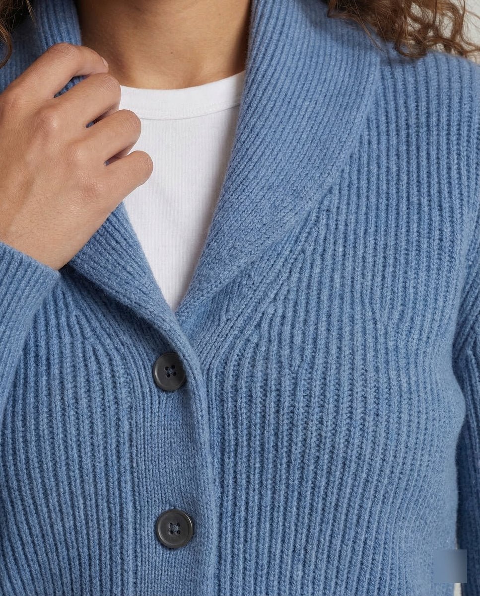 Women's Ribbed Knit Lapel Collar Cardigan — Button-Front 3