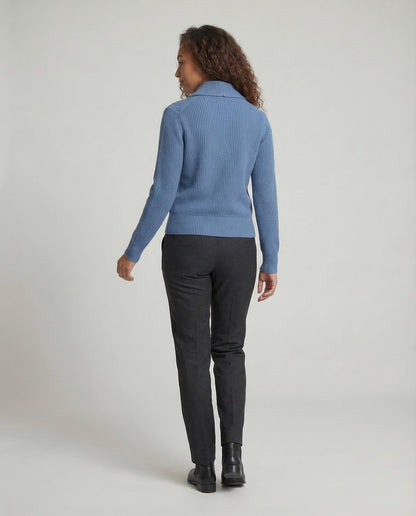 Women's Ribbed Knit Lapel Collar Cardigan — Button-Front 4