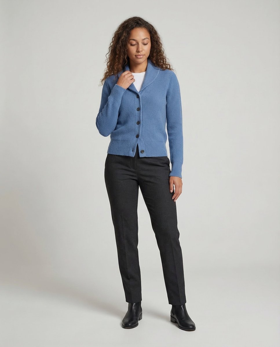 Women's Ribbed Knit Lapel Collar Cardigan — Button-Front 1