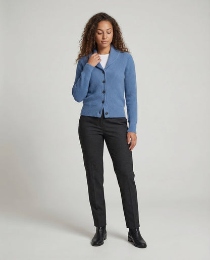 Women's Ribbed Knit Lapel Collar Cardigan — Button-Front 1
