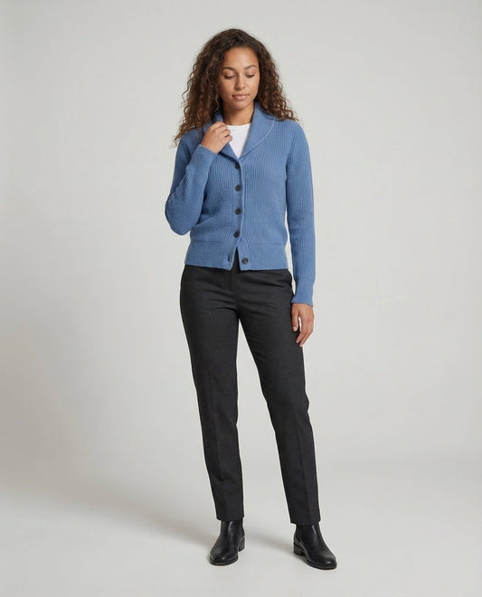 Women's Ribbed Knit Lapel Collar Cardigan — Button-Front 1