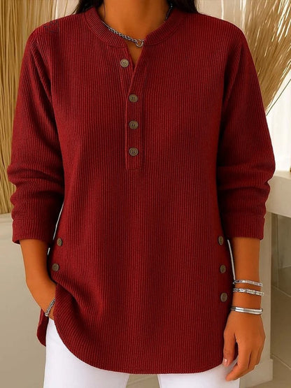 Women's Ribbed Knit Sweater — Button Detail Long Sleeve 2