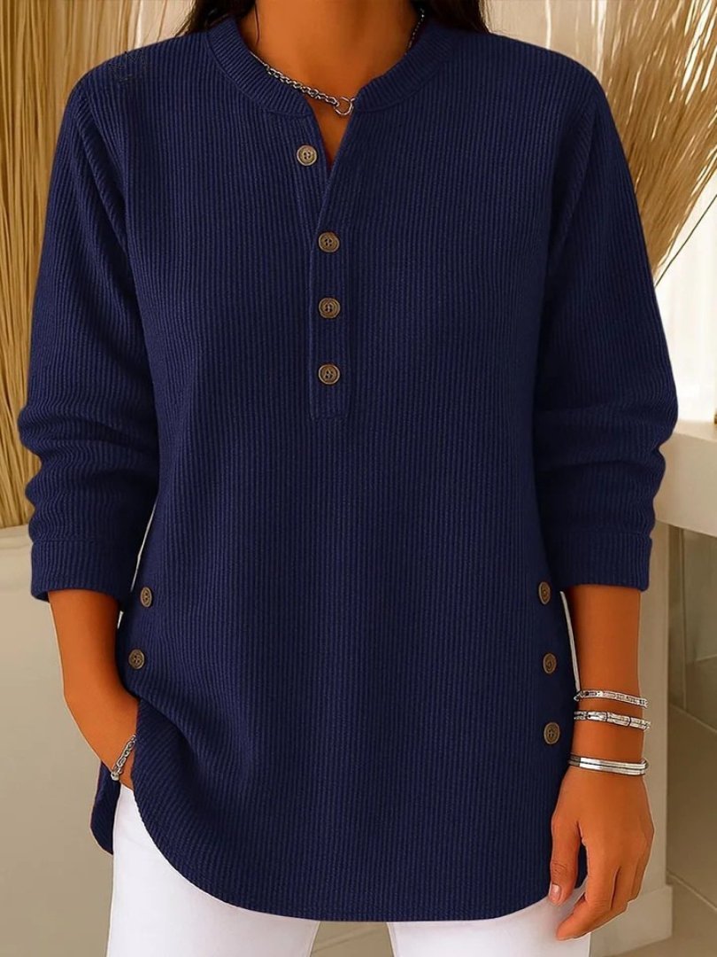 Women's Ribbed Knit Sweater — Button Detail Long Sleeve 3
