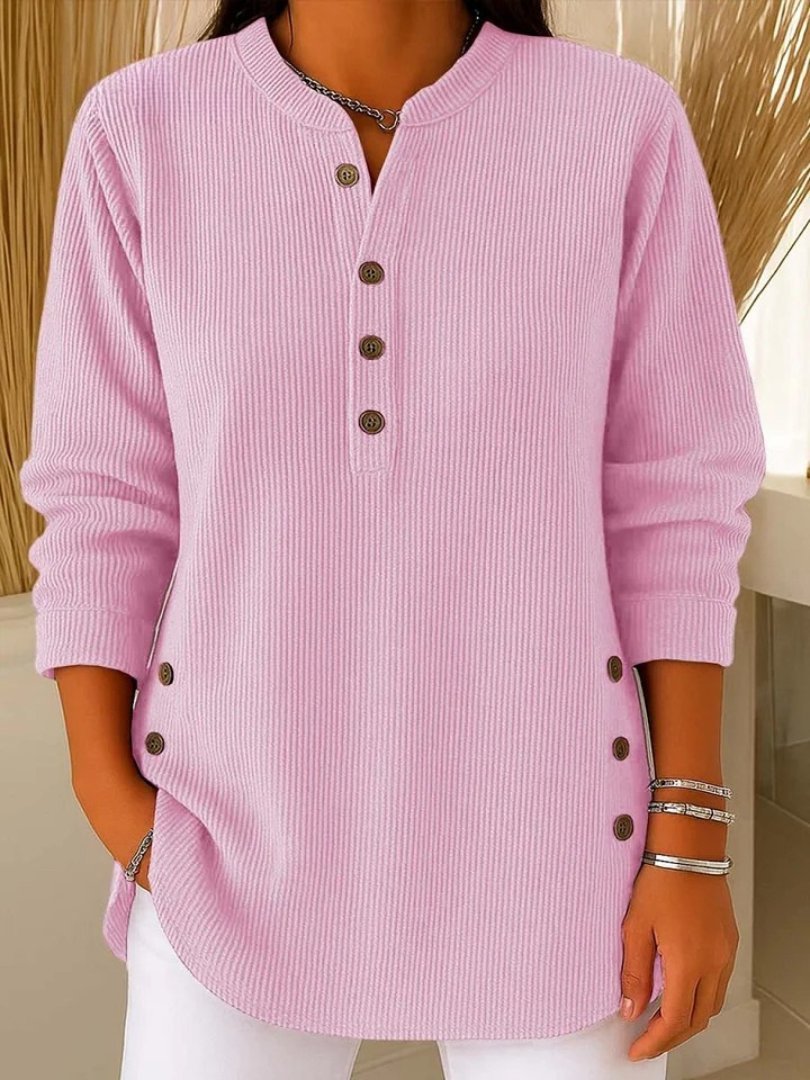 Women's Ribbed Knit Sweater — Button Detail Long Sleeve 4