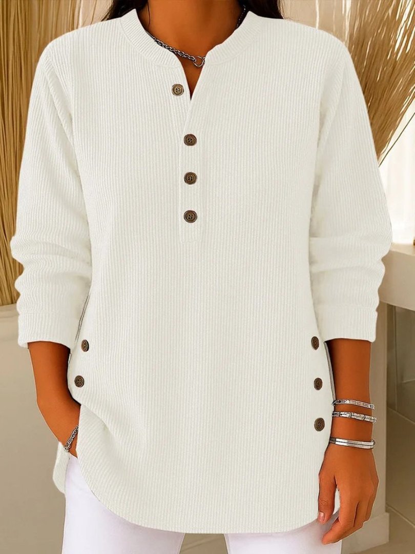 Women's Ribbed Knit Sweater — Button Detail Long Sleeve 5