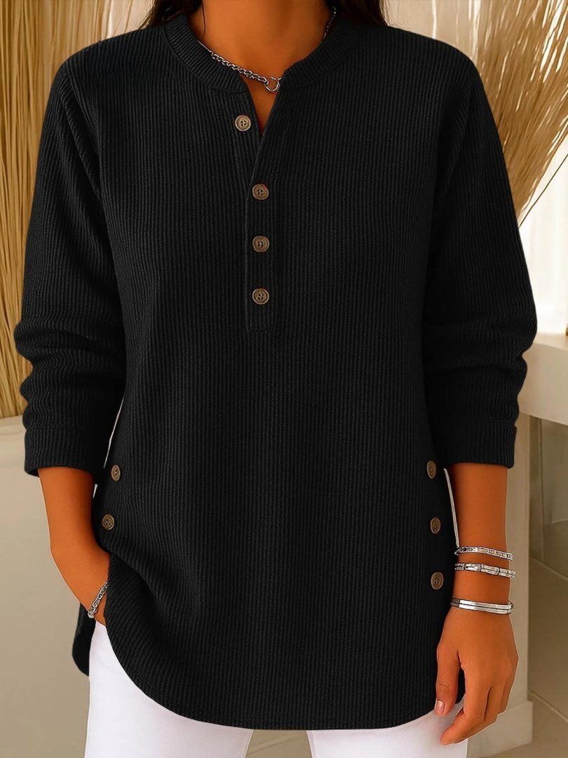 Women's Ribbed Knit Sweater — Button Detail Long Sleeve 6