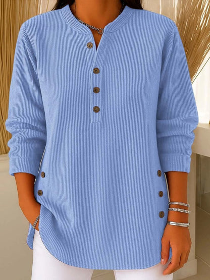 Women's Ribbed Knit Sweater — Button Detail Long Sleeve 1