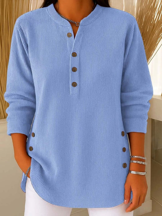 Women's Ribbed Knit Sweater — Button Detail Long Sleeve 1