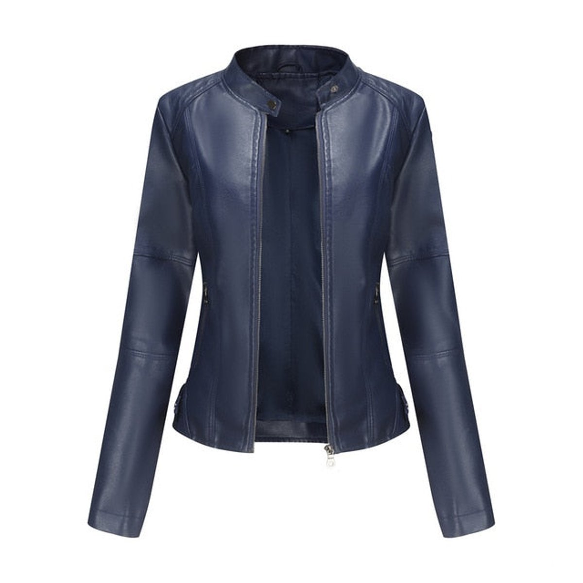 Women's Faux Leather Moto Jacket — Mock Neck Zip-Up 4
