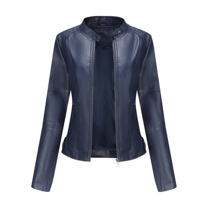 Women's Faux Leather Moto Jacket — Mock Neck Zip-Up 4