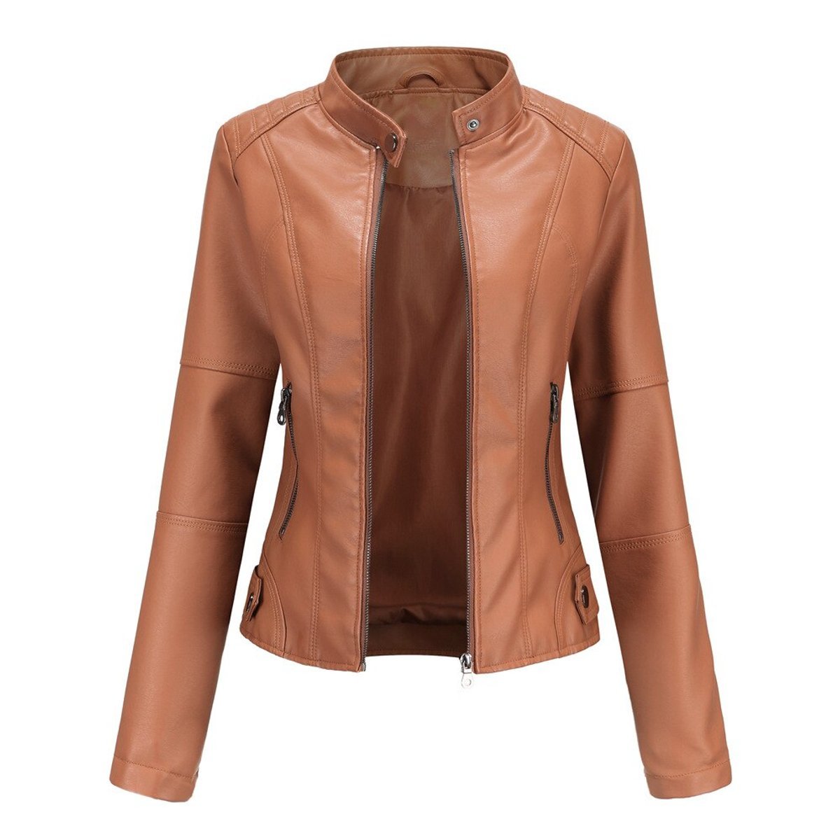 Women's Faux Leather Moto Jacket — Mock Neck Zip-Up 5