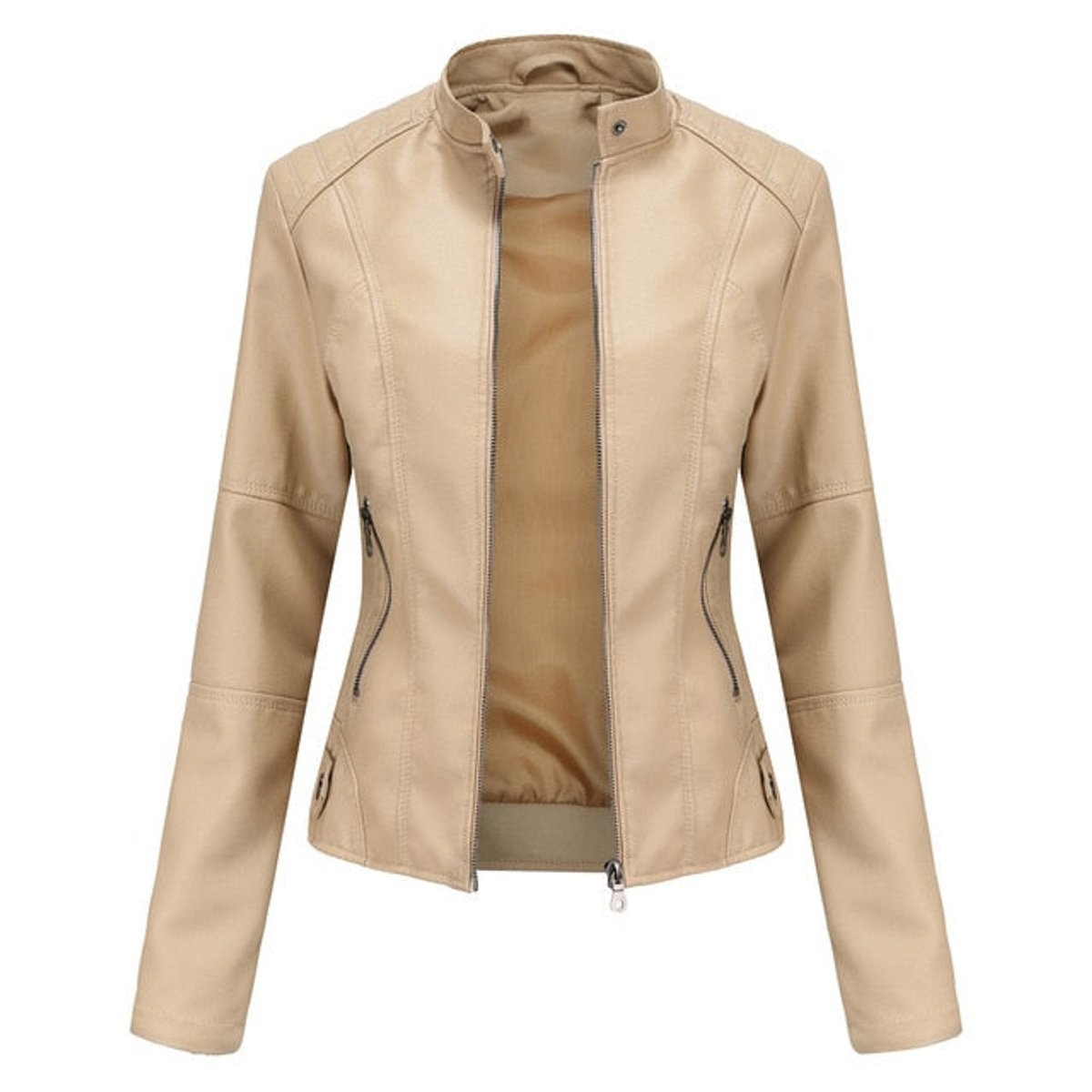 Women's Faux Leather Moto Jacket — Mock Neck Zip-Up 1