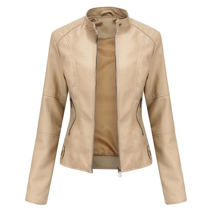 Women's Faux Leather Moto Jacket — Mock Neck Zip-Up 1