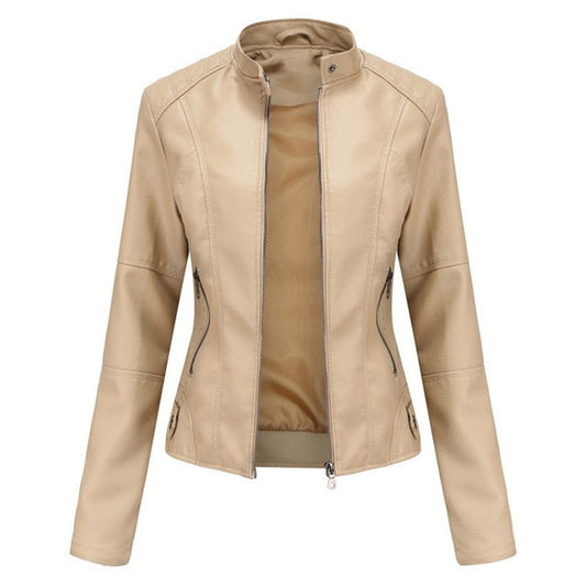 Women's Faux Leather Moto Jacket — Mock Neck Zip-Up 1