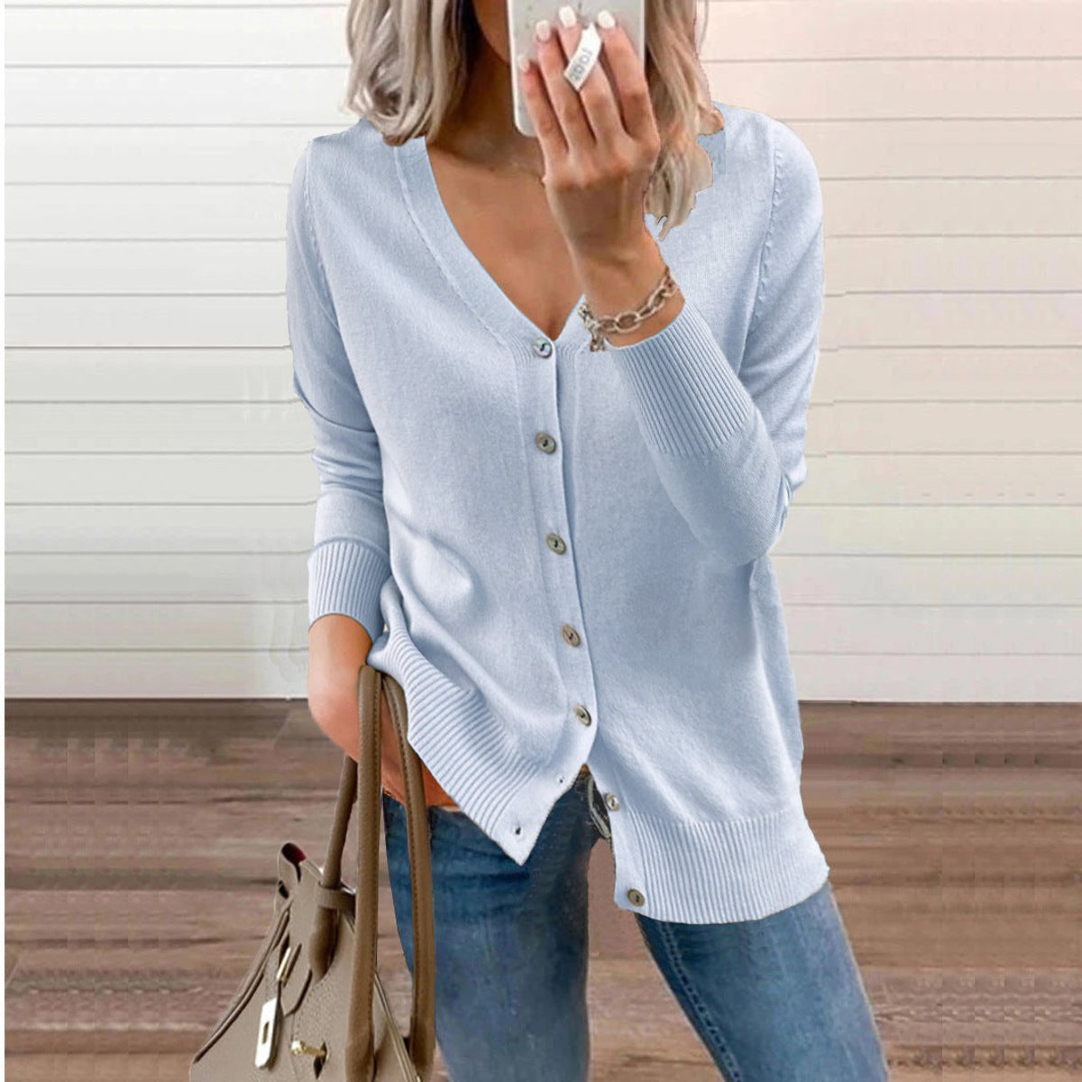 Women's V-Neck Button-Front Knit Cardigan | Sizes S–2XL 12