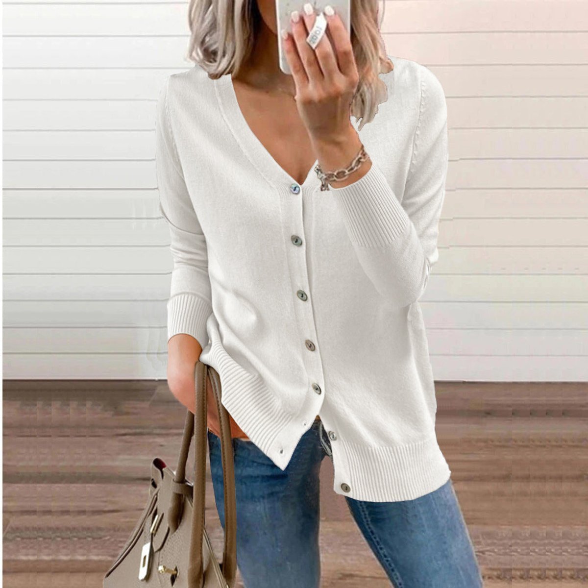 Women's V-Neck Button-Front Knit Cardigan | Sizes S–2XL 13
