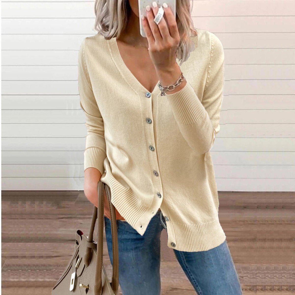 Women's V-Neck Button-Front Knit Cardigan | Sizes S–2XL 15