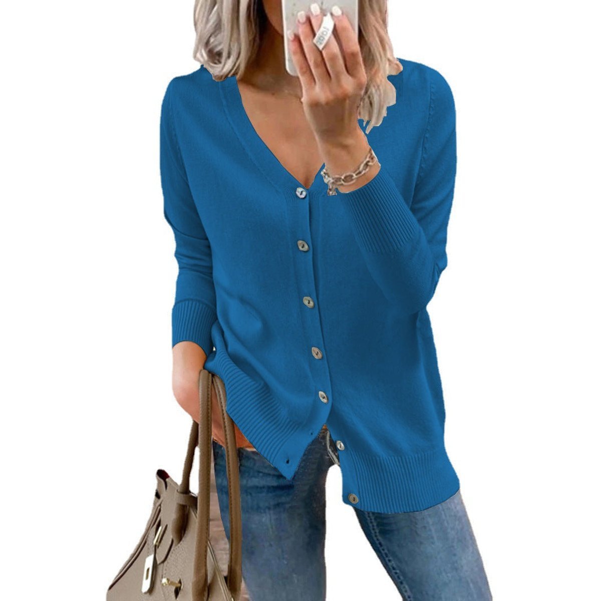 Women's V-Neck Button-Front Knit Cardigan | Sizes S–2XL 16