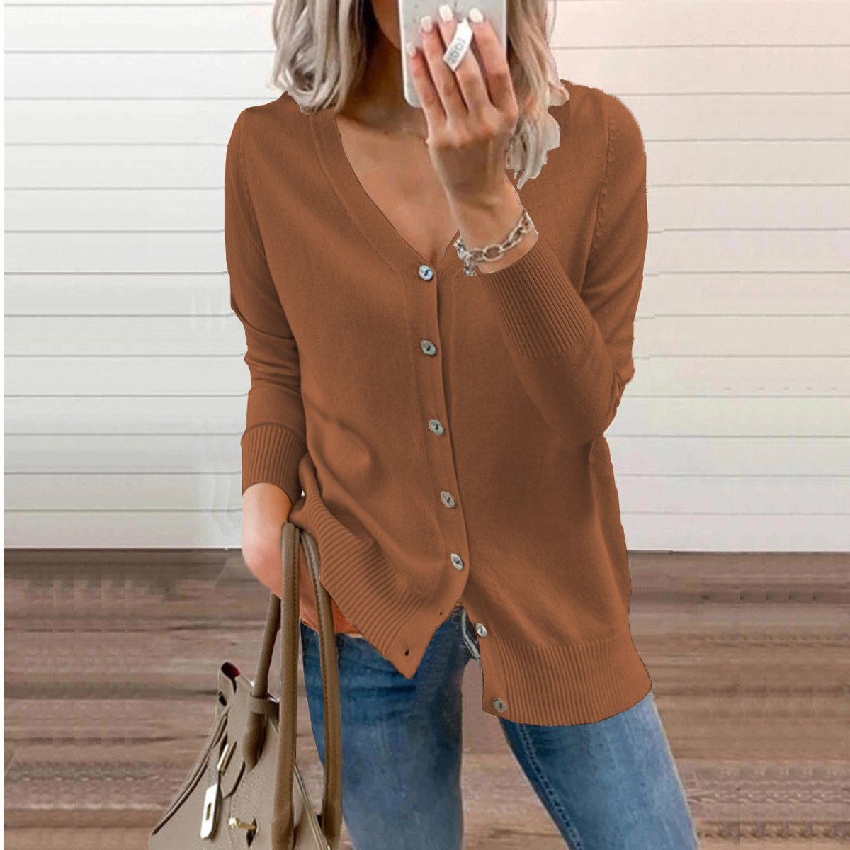 Women's V-Neck Button-Front Knit Cardigan | Sizes S–2XL 3