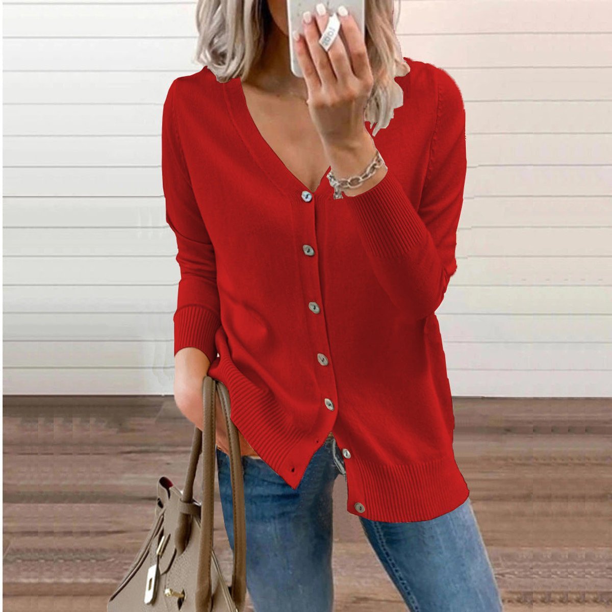 Women's V-Neck Button-Front Knit Cardigan | Sizes S–2XL 6