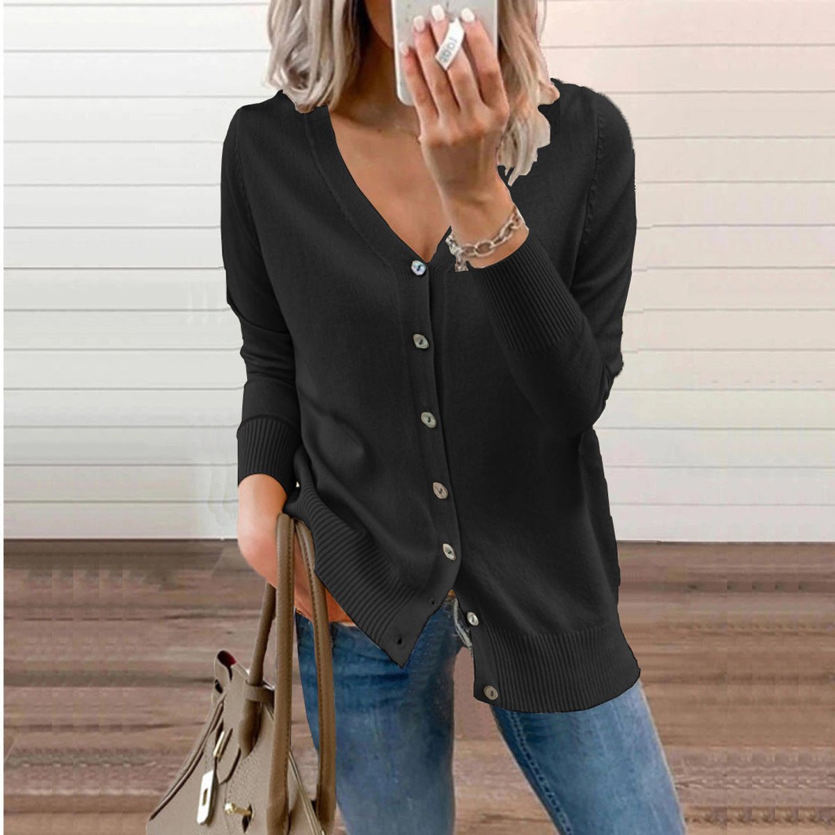 Women's V-Neck Button-Front Knit Cardigan | Sizes S–2XL 7