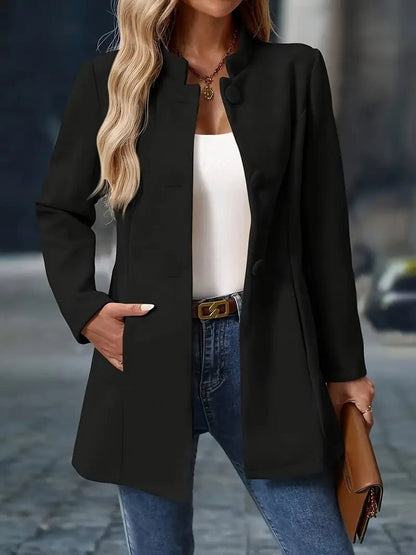 Women's Wool Blend Overcoat — Mid-Length Stand Collar 6