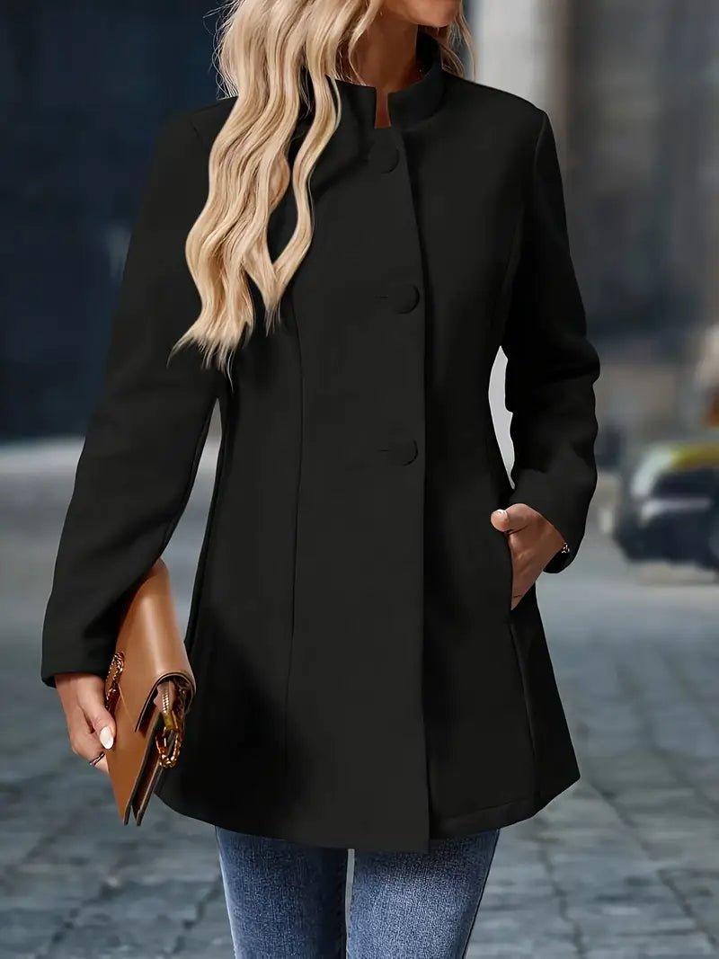 Women's Wool Blend Overcoat — Mid-Length Stand Collar 7