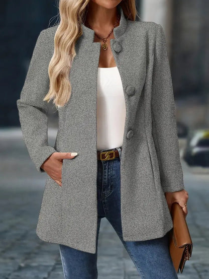 Women's Wool Blend Overcoat — Mid-Length Stand Collar 8