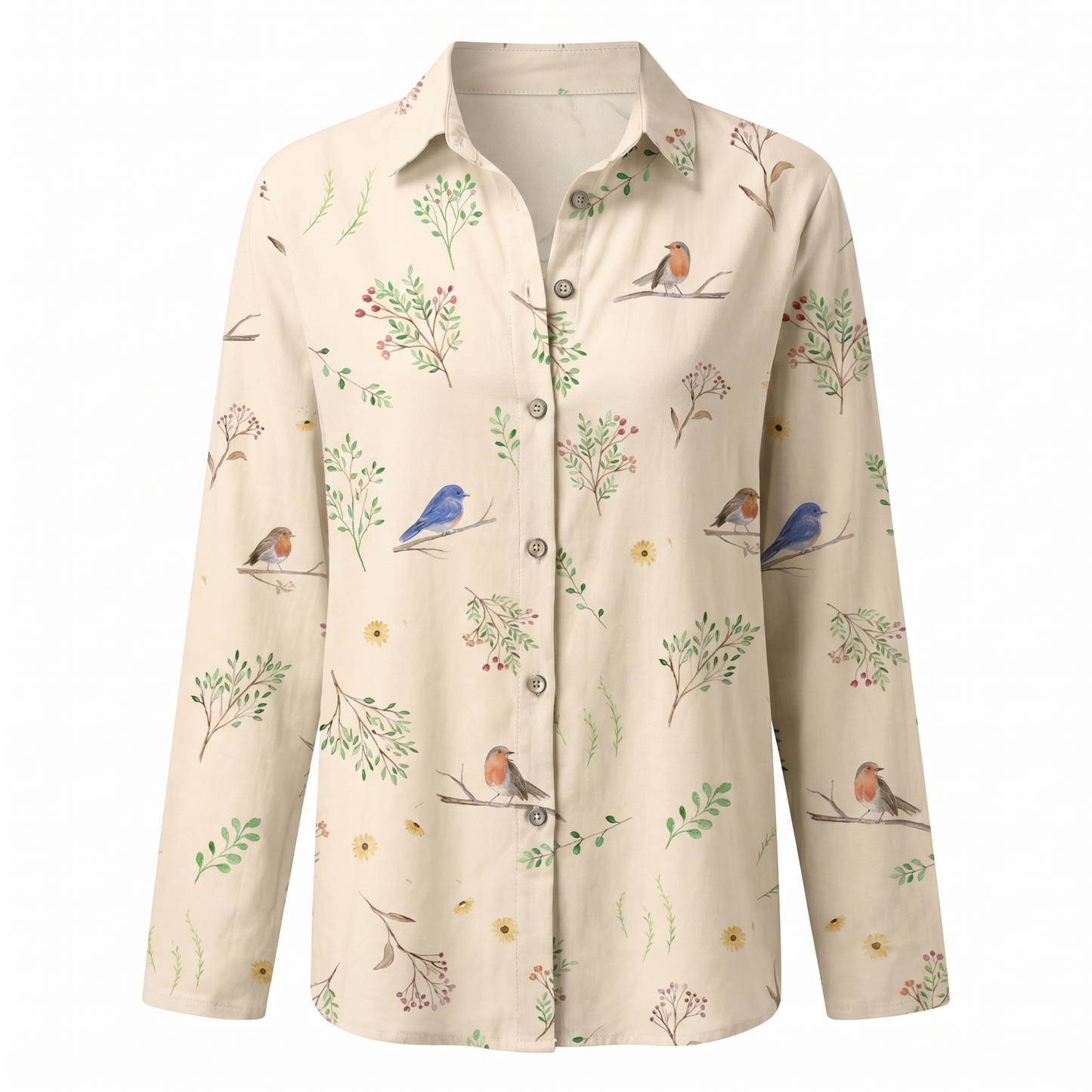 Abstract Print Split-Neck Blouse - Button-Front Long Sleeve 10