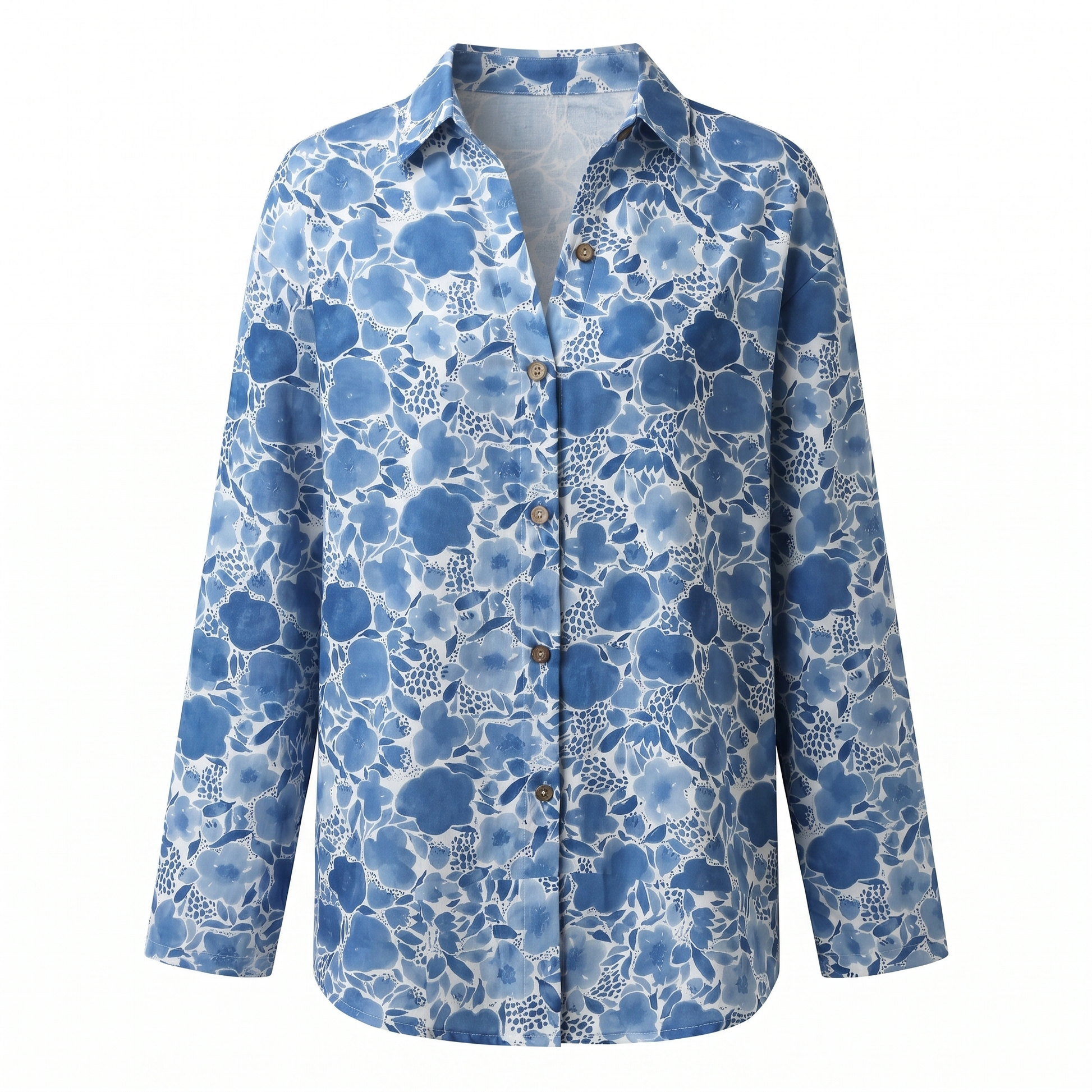 Abstract Print Split-Neck Blouse - Button-Front Long Sleeve 2