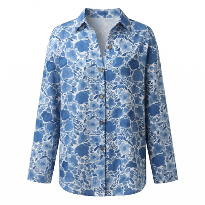 Abstract Print Split-Neck Blouse - Button-Front Long Sleeve 2