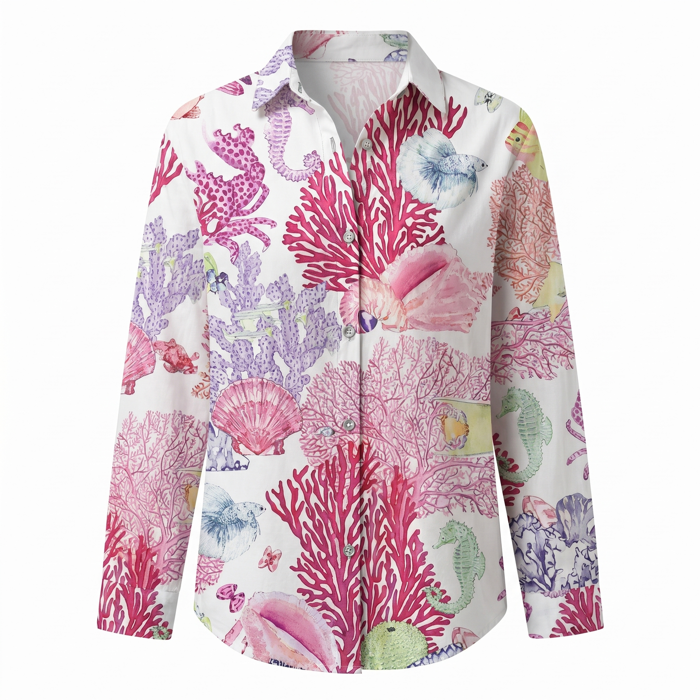 Abstract Print Split-Neck Blouse - Button-Front Long Sleeve 8