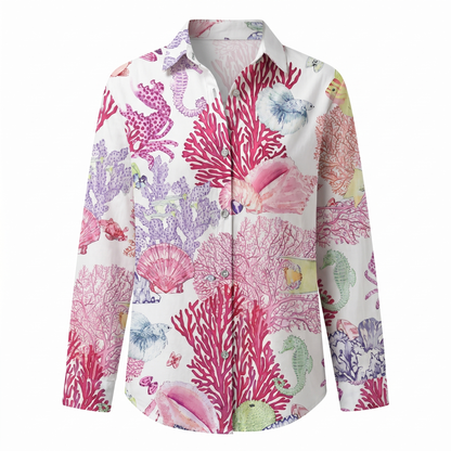 Abstract Print Split-Neck Blouse - Button-Front Long Sleeve 8