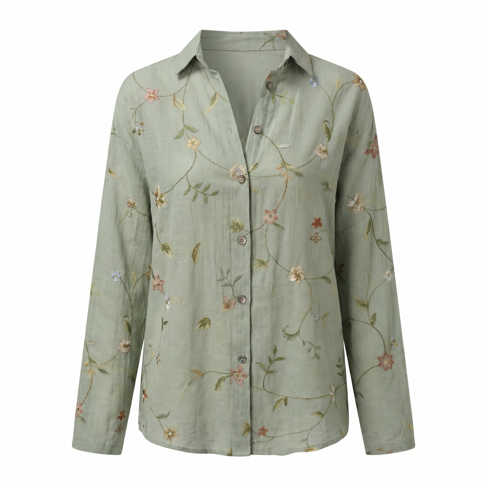 Abstract Print Split-Neck Blouse - Button-Front Long Sleeve 4
