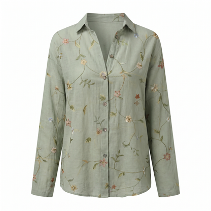 Abstract Print Split-Neck Blouse - Button-Front Long Sleeve 4