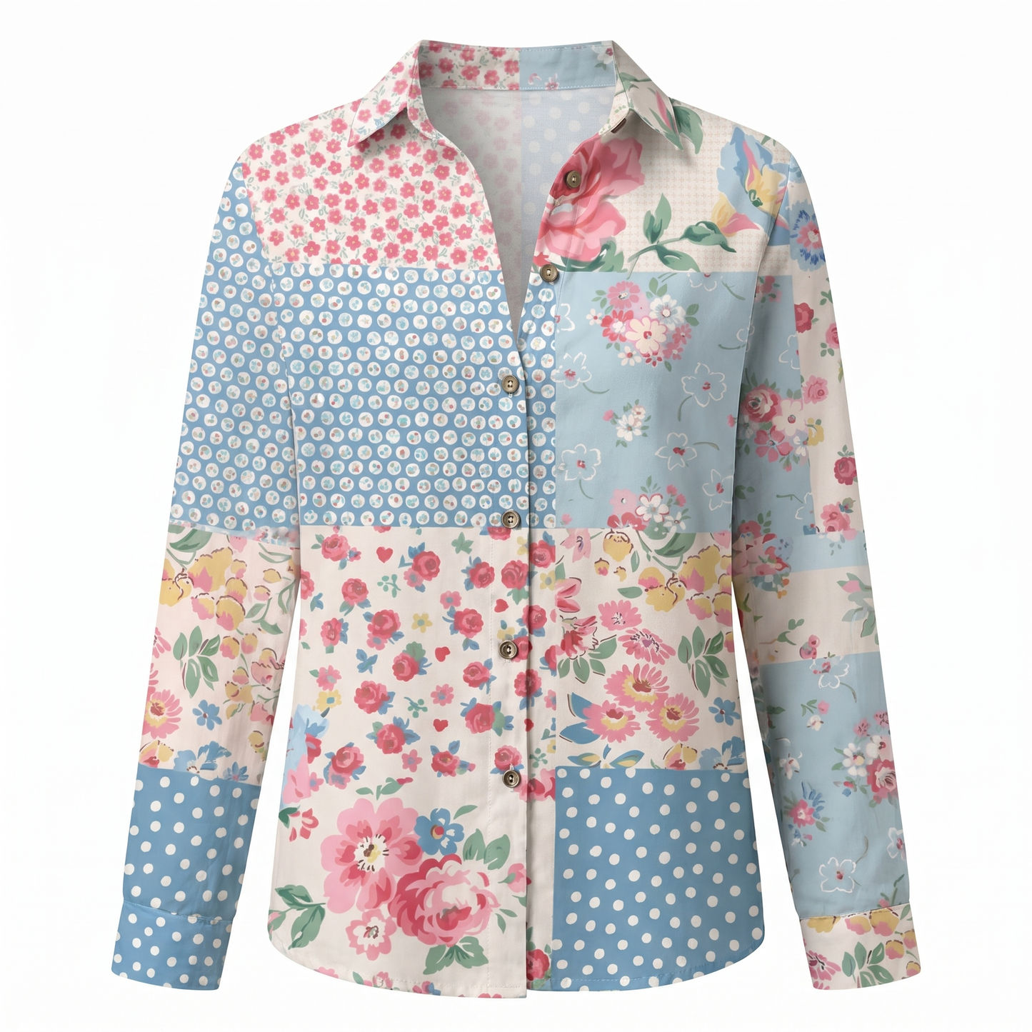 Abstract Print Split-Neck Blouse - Button-Front Long Sleeve 6