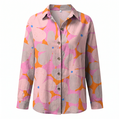Abstract Print Split-Neck Blouse - Button-Front Long Sleeve 12