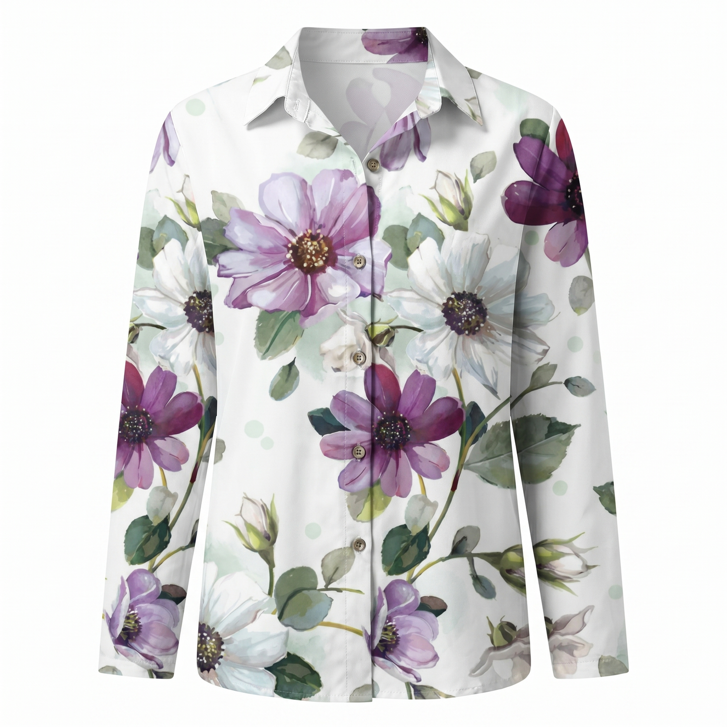 Abstract Print Split-Neck Blouse - Button-Front Long Sleeve 16
