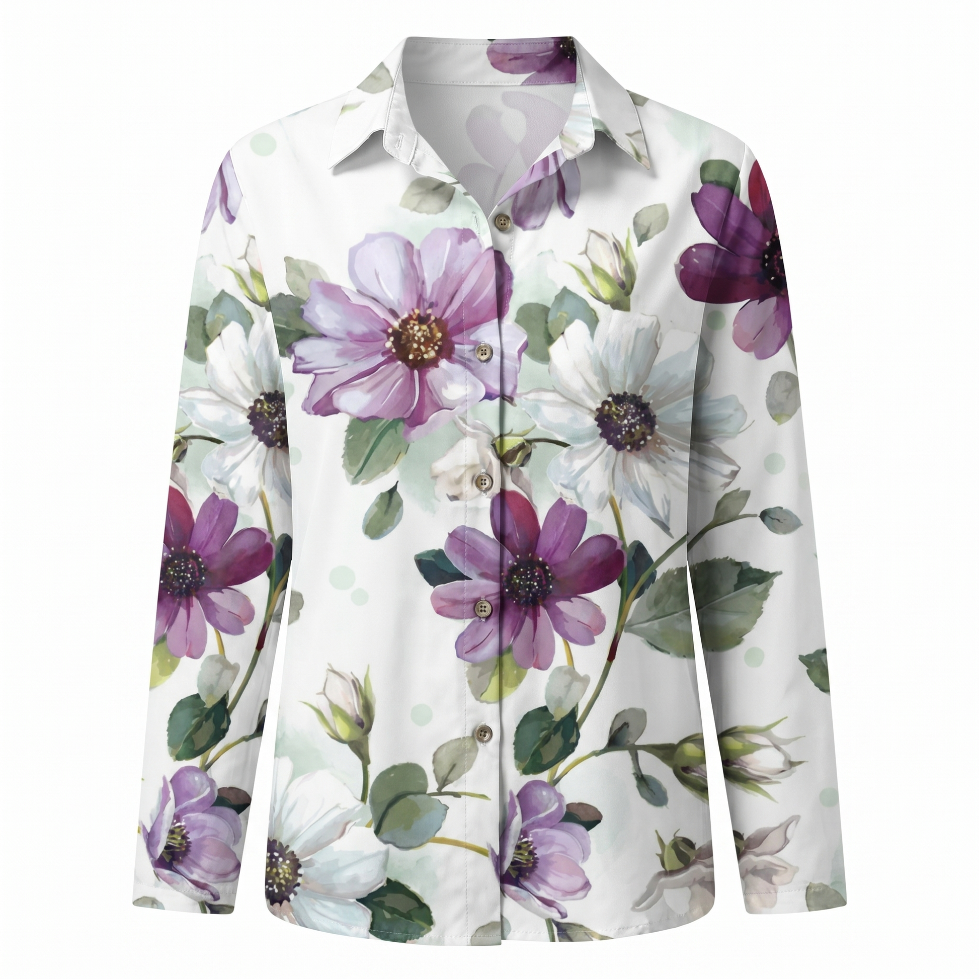 Abstract Print Split-Neck Blouse - Button-Front Long Sleeve 16