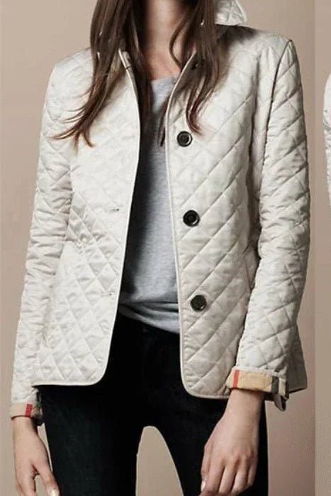 Women's Diamond-Quilted Tailored Jacket — Button-Through 4